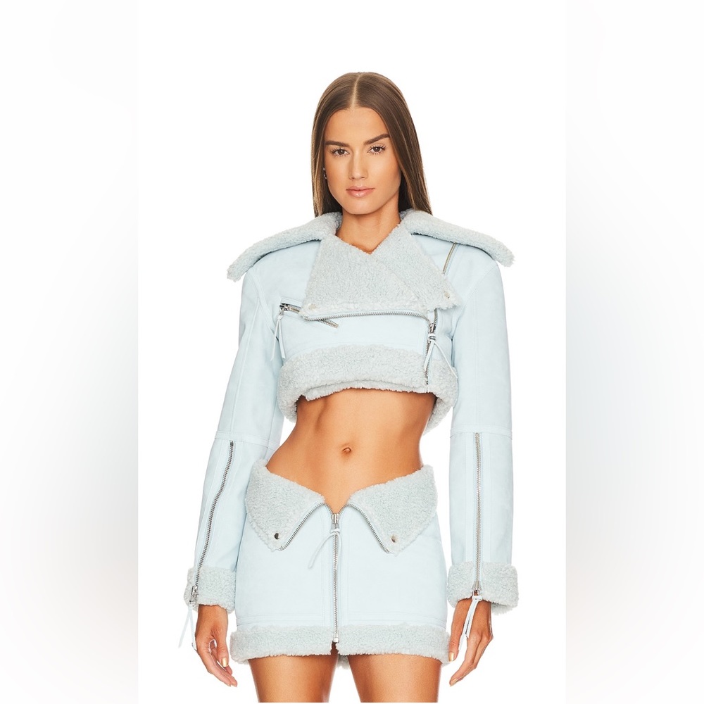 h:ours Revolve skirt jacket set baby blue